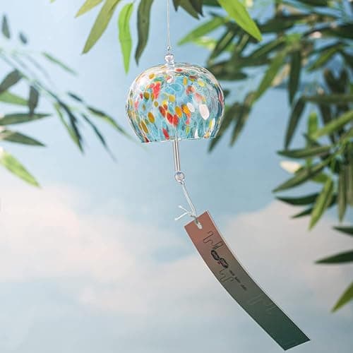 Japanese Glass Wind Chimes Bells Handmade Glass Suncatcher Birthday Christmas New Year Valentine's Day Mothers Day Back to School Gift Garden Home Decors, Red Orange thumbnail 3