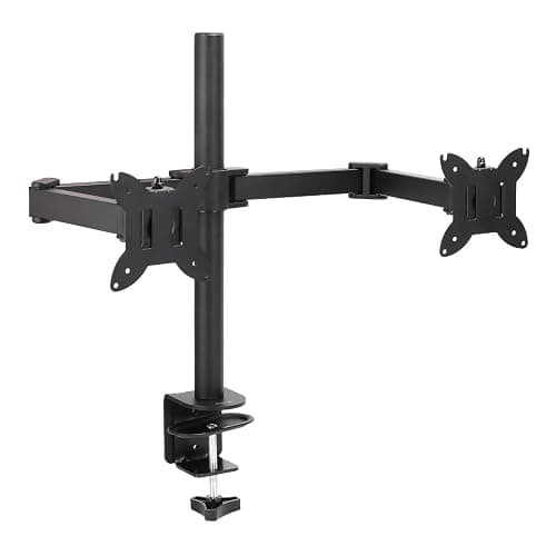 Amazon Basics Adjustable Dual Computer Monitor Arm Mount, Holds Monitors up to 32 Inches (81.3 cm), Black - Image 1