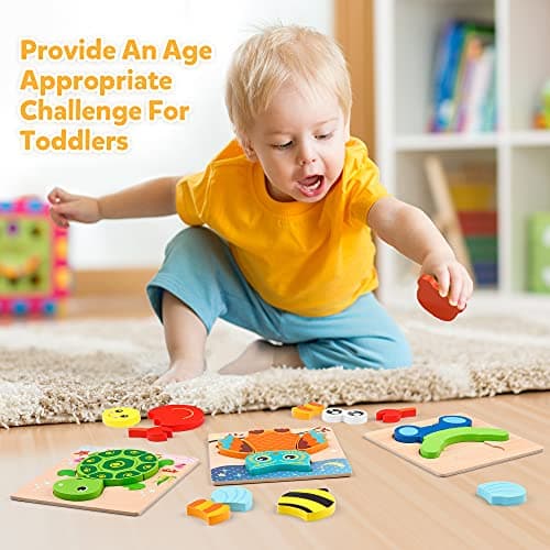 Coogam Wooden Jigsaw Puzzle Set, 6 Pack Animal Shape Color Montessori Toy, Fine Motor Skill Early Learning Preschool Game for 2 3 4 5 Years Old Kid Toddler thumbnail 7