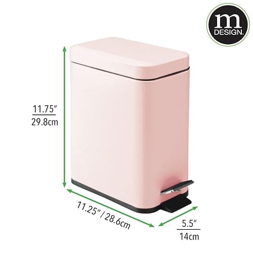 mDesign Small Modern 1.3 Gallon Rectangle Metal Lidded Step Trash Can, Compact Garbage Bin with Removable Liner Bucket and Handle for Bathroom, Kitchen, Craft Room, Office, Garage - Light Pink thumbnail 8