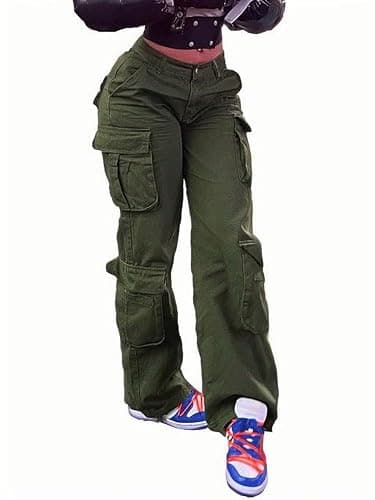 WGXWGX Y2K Style High Waist Wide Leg Jeans Cargo Pants Long Denim Baggy Straight Leg Multi Flap Pockets Retro Streetwear - Image 1