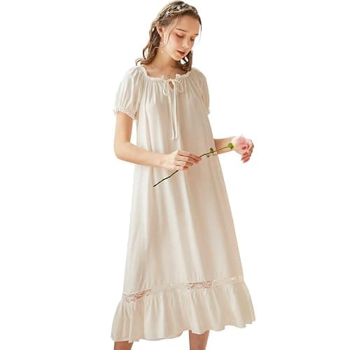 LAPAYA Women's Victorian Cotton Nightgown Lace Trim Vintage Sleepwear Long Sleeve Sleepshirts - Image 1