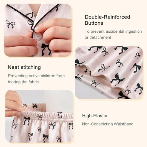 FIOBEE Girls Satin Pajamas Set Short Sleeve Button Down Sleepwear Silky Soft Two Piece Pjs Clothing for Kids Teens 8-14 Years thumbnail 5
