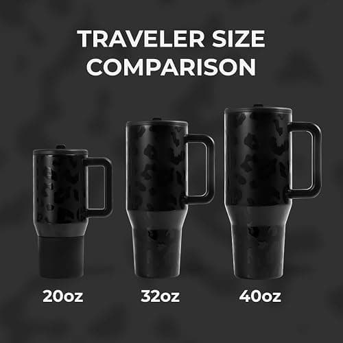 HydroJug Traveler - 32 oz Water Bottle with Handle & Flip Straw - Fits in Cup Holder, Leak Resistant Tumbler-Reusable Insulated Stainless Steel & Rubber Base - Gifts for Women & Men, Black Leopard thumbnail 5