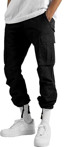 HUNGSON Mens Cargo Pants Drawstring Casual Hiking Pants Joggers Athletic Trousers Cotton Loose Straight Sweatpants for Men thumbnail 4