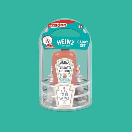 Casdon Heinz Sauce Caddy | 9-Piece Play Kitchen Set for Kids Aged 3+ | Includes Pretend Tomato Ketchup, Vinegar, Salt & Pepper Shaker, Napkins, and Caddy. thumbnail 6