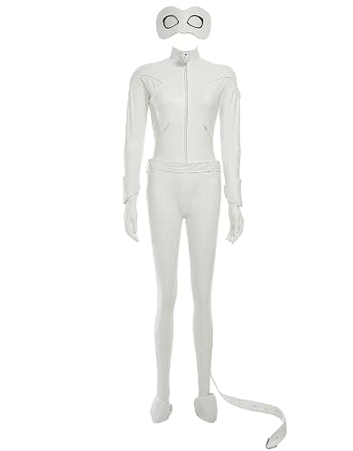 Micotaku Miraculous Cat Blanc Cosplay Costume Unisex White Elastic Leather Jumpsuit Halloween Costume - Image 1