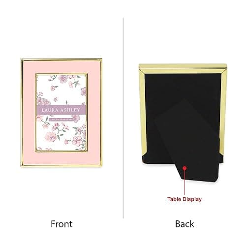 Laura Ashley 2x3 Pink Enamel Picture Frame, Gold Metal Edge with Easel, for Countertop, Counterspace, Tabletop Display, Bookshelf, Desk, Wall Décor, Photo Gallery (2x3, Pink W/Gold) thumbnail 2