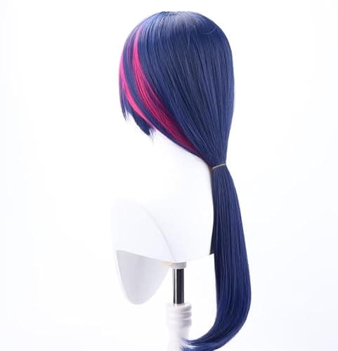 COSPLAZA 70cm Long Straight Deep Blue Pink Mixed Adult Anime Cosplay Costume Wigs thumbnail 7