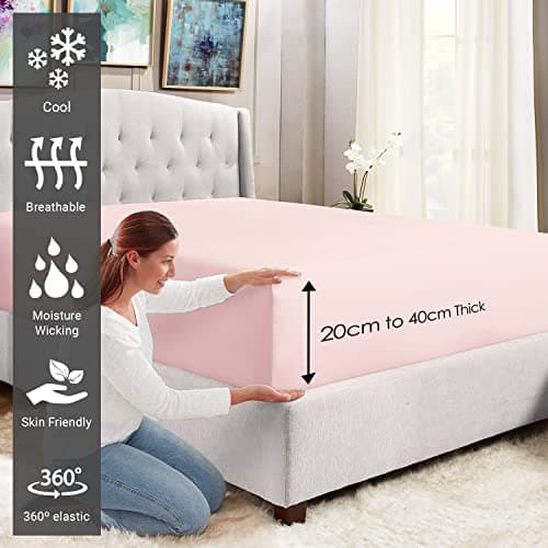 Pizuna Cotton King Single Fitted Sheet, 500 Thread Count 100% Combed Cotton Sateen Weave Fitted Sheet King Single with Extra Deep Pocket Fits Upto 40 cm (Light Pink Fitted Sheet - 1 PC) thumbnail 2