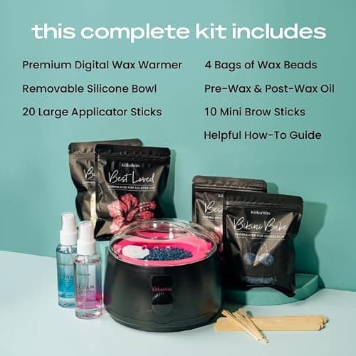 KoluaWax Premium Waxing Kit for Women - Hot Melt Wax Warmer for Hair Removal, Eyebrow, Bikini, Legs, Face, Brazilian Wax & More - Machine + 4-Pack Hard Wax Beads + Accessories, Black thumbnail 3