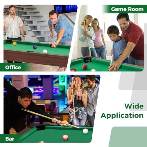 GYMAX Pool Table, 48 Inch Wooden Billiard Tables with 16 Balls, 2 Cue Sticks, 2 Chalks and Brush, Snooker Table Mini Pool Table for Kids, Family, Party (Green) thumbnail 8