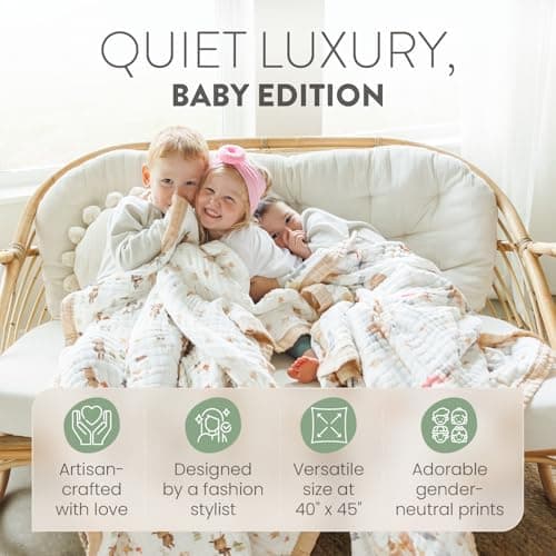 Organic Cotton Muslin Baby Blanket for Boys and Girls - Luxurious Soft Toddler Quilt for Swaddling - Gender Neutral Blanket - Baby and Toddler Gift - Farm thumbnail 4