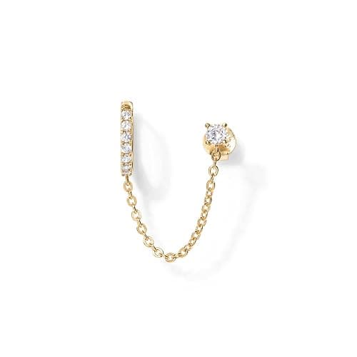 PAVOI 14K Gold Chain Earrings for Women | Double Piercing Dangle Chain Huggie Hoop Earrings | Cubic Zirconia Pearl Stud Ear Cuff Earrings for Women thumbnail 3