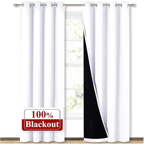 NICETOWN 100% Blackout Window Curtain Panels, Cold and Full Light Blocking Drapes with Black Liner for Nursery, 84 inches Drop Thermal Insulated Draperies (White, 2 Pieces, 52 Wide Each Panel) - Image 1