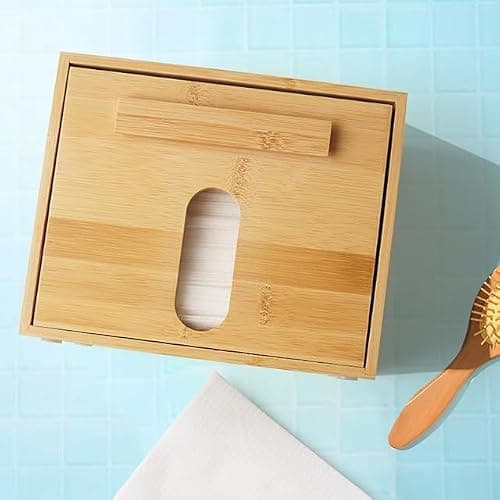 Disposable Face Towel Holder Bamboo Storage Box, Facial Towels Container Box with Drawer, Clean Towel XL Organizer for Bathroom(Excluding Facial Towels) thumbnail 5