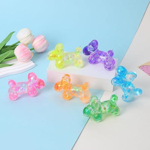 Glitter Balloon Dog Squishy Toy – Slow Rising Stress Relief Fidget Toy, Soft Sensory Toy for Adults, Anxiety Relief, Cute Squeeze Decompression Fun (Pink) thumbnail 2