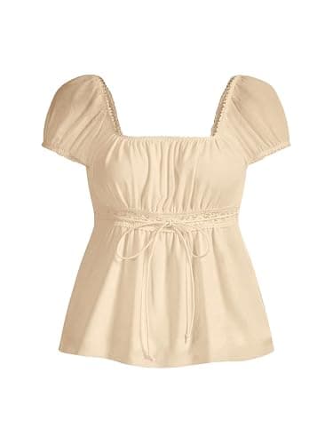 SOLY HUX Women's Square Neck Short Sleeve Peplum Tops Cute Summer Blouse for Teen Girls Babydoll Top T Shirt thumbnail 2