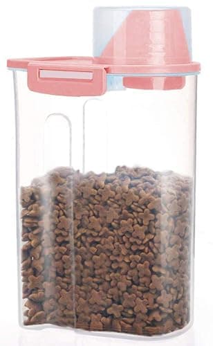 PISSION Pet Food Storage Container with Graduated Cup and Seal Buckles Food Dispenser for Dogs Cats (Pink) - Image 1
