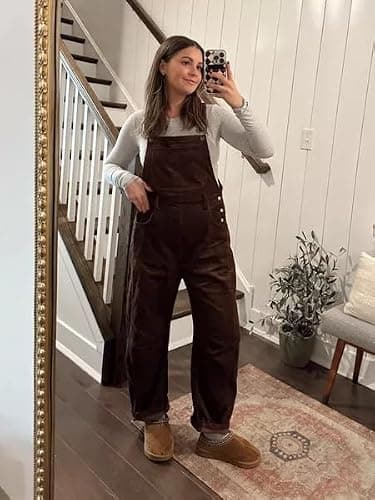 AMEBELLE Corduroy Overalls for Women Barrel Wide Leg Bib Corduroy Pants Women Adjustable Romper Jumpsuit with Pockets thumbnail 2