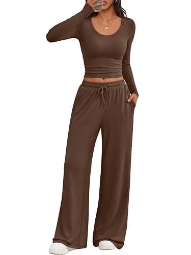 Trendy Queen Women 2 Piece Matching Lounge Sets Clothing Comfiest Wide Leg Pants 2025 Y2K Sweatsuits Fall Airport Outfit - Image 1