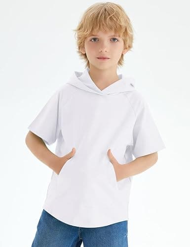 Spring&Gege Boys Light Weight Short Sleeve Hoodie Casual Solid Pullover Hooded T-shirt with Pocket thumbnail 3