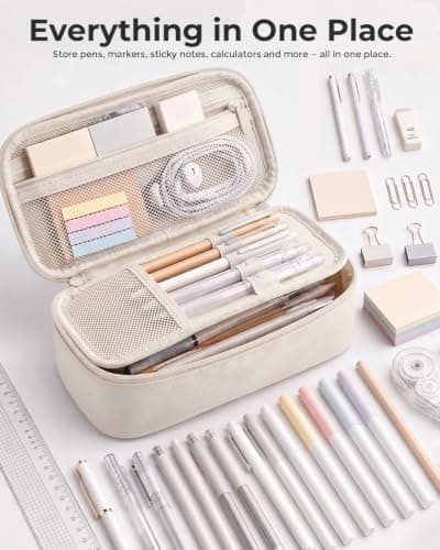 WEMATE Pencil Case, Large Storage Organizer, Makeup Bag, Teacher Must - have, Big Pencil Pouch, Marker Case for College(Beige) thumbnail 2