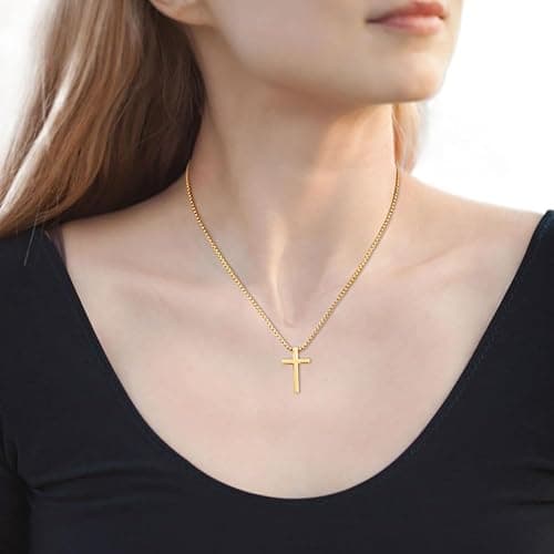 Fiusem Cross Necklace for Men, Silver/Gold/Black Mens Cross Necklaces with 2.5mm Cross Chain and Stainless Steel Cross Pendant, Box Chain 16-24 Inch thumbnail 8