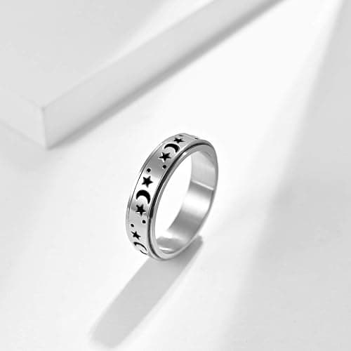 ANIEJUFI Stainless Steel Spinner Ring Luminous Glow Moon and Star Fidget Stress Relief Anxiety Rings for Women Men Size 4-12 thumbnail 3