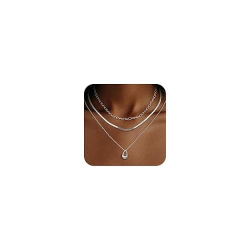NECOCY Christmas Gift 14k Gold/Silver Plated Layered Gold Necklaces for Women, 3Pcs Dainty Herringbone Choker Set, Trendy Stack Simple Chain Layering Pendant Jewelry - Image 1