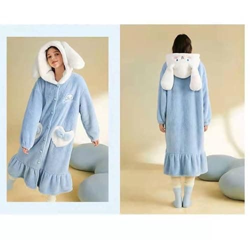 Brrioe Women's Cute Robe Button Bathrobe - Hooded Plush Sleepwear with Kawaii Pattern and trousers Sets thumbnail 3