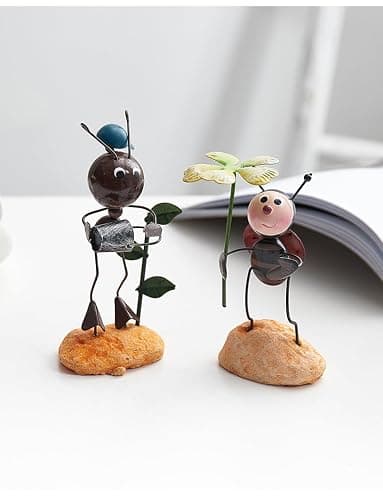 Creative Fairy Tail World Ant Ladybug Figurine Statue, Room Office Desk Outdoor Fence Lawn Ornaments Garden Decoration Ant Figure Help Relax Collection Bedroom Healing Heart Good Mood -Flower Ladybug thumbnail 6