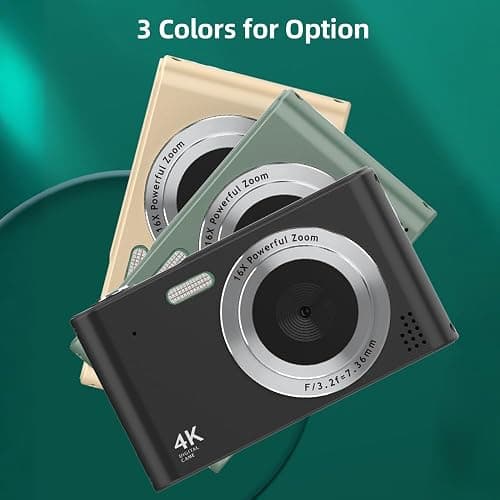 Andoer 4K Digital Camera, 48MP Compact Portable Photo Camera 2.4 Inch Screen 16X Digital Zoom Anti-Shake Face Detection Beauty Effect Motion Detection for Kids Teen Students Beginner (Army Green) thumbnail 4
