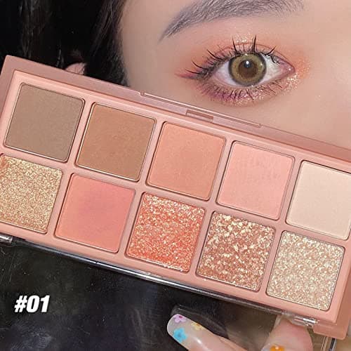 Go Ho 10 Colors Eyeshadow Palette,Matte&Glitter&Shimmer Eyeshadow Korean Makeup,Long Lasting Blendable Shades,Naturing-Looking,Waterproof Cool Eye Shadow Makeup Palette,01 - 01 Colors Peach Style thumbnail 7