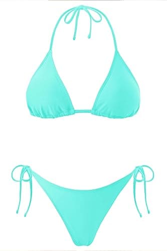 Holipick Two Piece Triangle Bikini Sets for Women String Bathing Suit Halter Top with Side Tie Bikini Bottom - Image 1