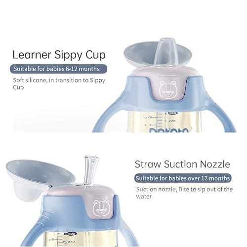 POTATO Sippy Cups for Toddlers with Straw Spill Proof, PPSU Learner Cup with Handle for Boy, Water Bottle for Baby 6 Months with 2 Type of Spout, 10 Ounce Blue thumbnail 3