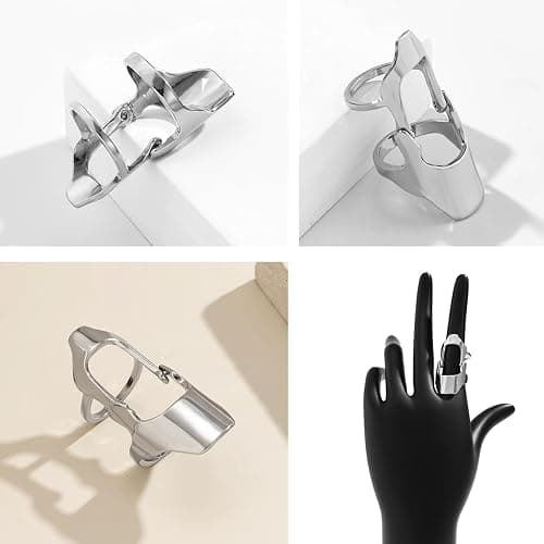 LARVOVUE Gothic Armor Full Joint Ring for Men Women Punk Cool Cosplay Party Knuckle Joint Finger Rings (Silver 2 Style) thumbnail 7