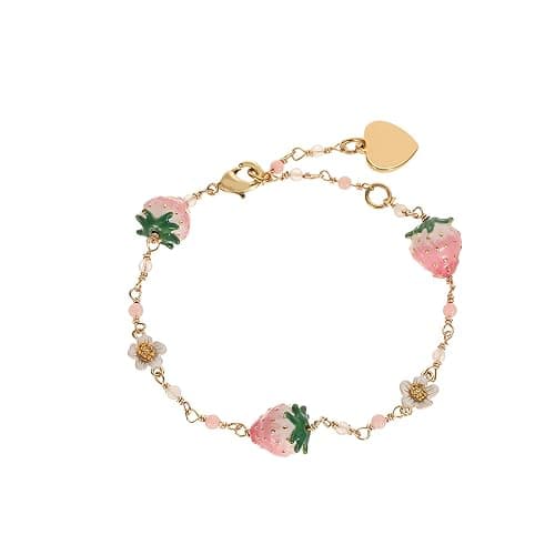 Women's Stylish Versatile Bracelet - Elegant White Flower, Pink Strawberry Charm, Fresh & Sweet Bohemian Design Jewelry, Perfect Friendship Gift for Friends & Loved Ones - Image 1