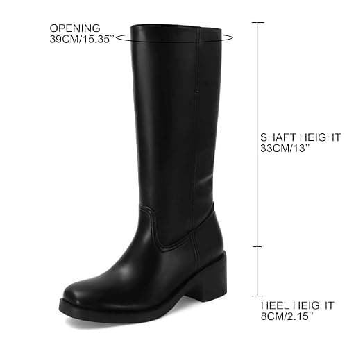 DOEYG Women's Banana Knee High Boots Square Toe Chunky Block Heel Tall Boots Wide Calf Fashion Comfortable Casual Pull on Long Boots thumbnail 2