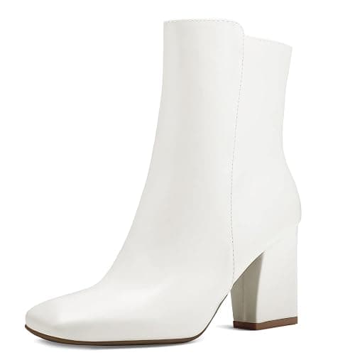 mysoft Women's Ankle Boots Square Toe Side Zipper GoGo Boots Chunky Block Heel Mid Calf Low Heeled Short Booties - Image 1