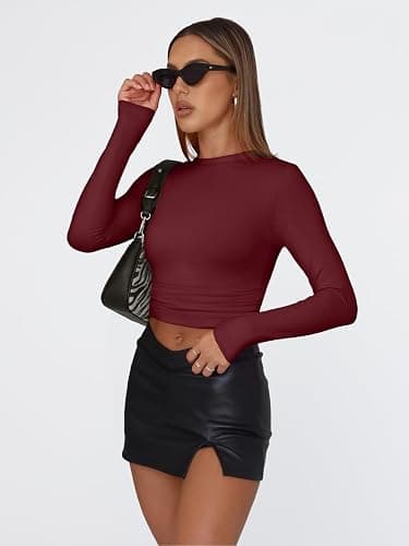 Trendy Queen Womens Long Sleeve T Shirts Fall Fashion 2025 Basic Crop Tops Going Out Outfits Y2k Clothes thumbnail 3