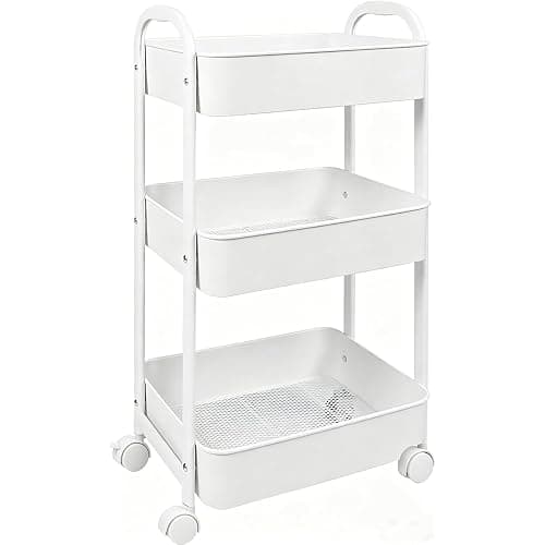 Goxeon 3-Tier Rolling Utility Cart with Caster Wheels,Easy Assembly, for Kitchen, Bathroom (White) - Image 1