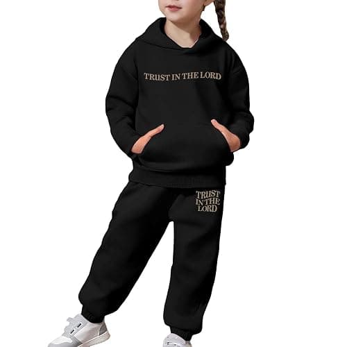 Girls Jogger Set - 2 Piece Trust in The Lord Jesus Christian Hoodies Graphic Sweatshirt Sweatpants Fall Outfits 2-13Years thumbnail 5