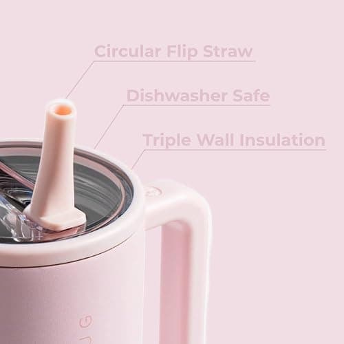 HydroJug Traveler - 40 oz Water Bottle with Handle & Flip Straw - Fits in Cup Holder, Leak Resistant Tumbler-Reusable Insulated Stainless Steel & Rubber Base - Gifts for Women & Men, Pink Sand thumbnail 4