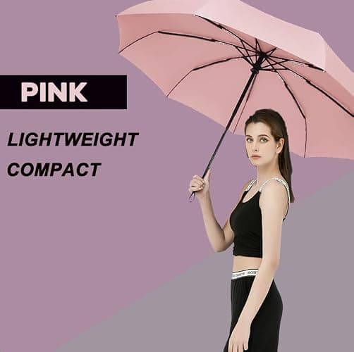 SIEPASA Windproof Travel Compact Umbrella-Automatic Umbrellas for Rain-Compact Folding Umbrella, Travel Umbrella Compact, Small Portable Windproof Umbrellas for Men Women Teenage.(Pink) thumbnail 5