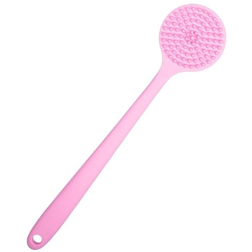 DNC Silicone Back Scrubber for Shower, Soft Bath Body Brush with Long Handle (Pink) thumbnail 8