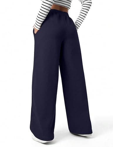 FACDIBY Women's Fleece Wide Leg Sweatpants Winter Warm Thermal Straight Leg Sweat Pants with Pockets thumbnail 2