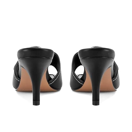 Dsevht Black Kitten Heel Sandals Stiletto Low Heels Slip On Slides Mule Sandal Square Open Toe Dress Shoes for Women thumbnail 7