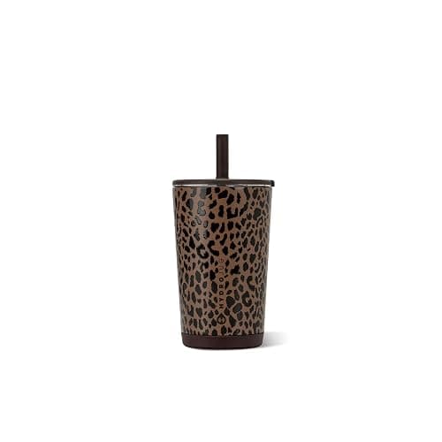 HydroJug Everyday Tumbler 14 oz, Ceramic-Lined Straw Cup, Brown Leopard - Image 1