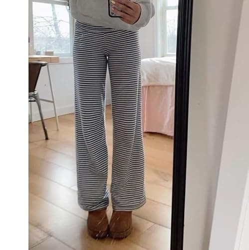Keliholiyu Fold Over Leggings Women Y2K Foldover Wide Leg Low Waist Flare Sweatpants Lounge Yoga Pants Baggy Bell Bottom thumbnail 3